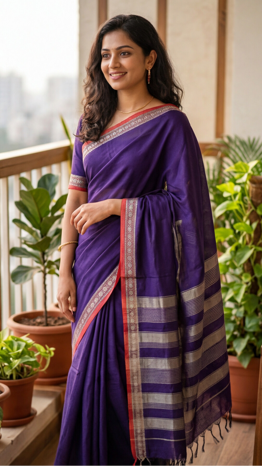 Narayanpet Saree - Purple with Red Border