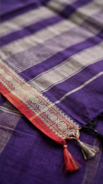 Narayanpet Saree - Purple with Red Border - NPEQ015