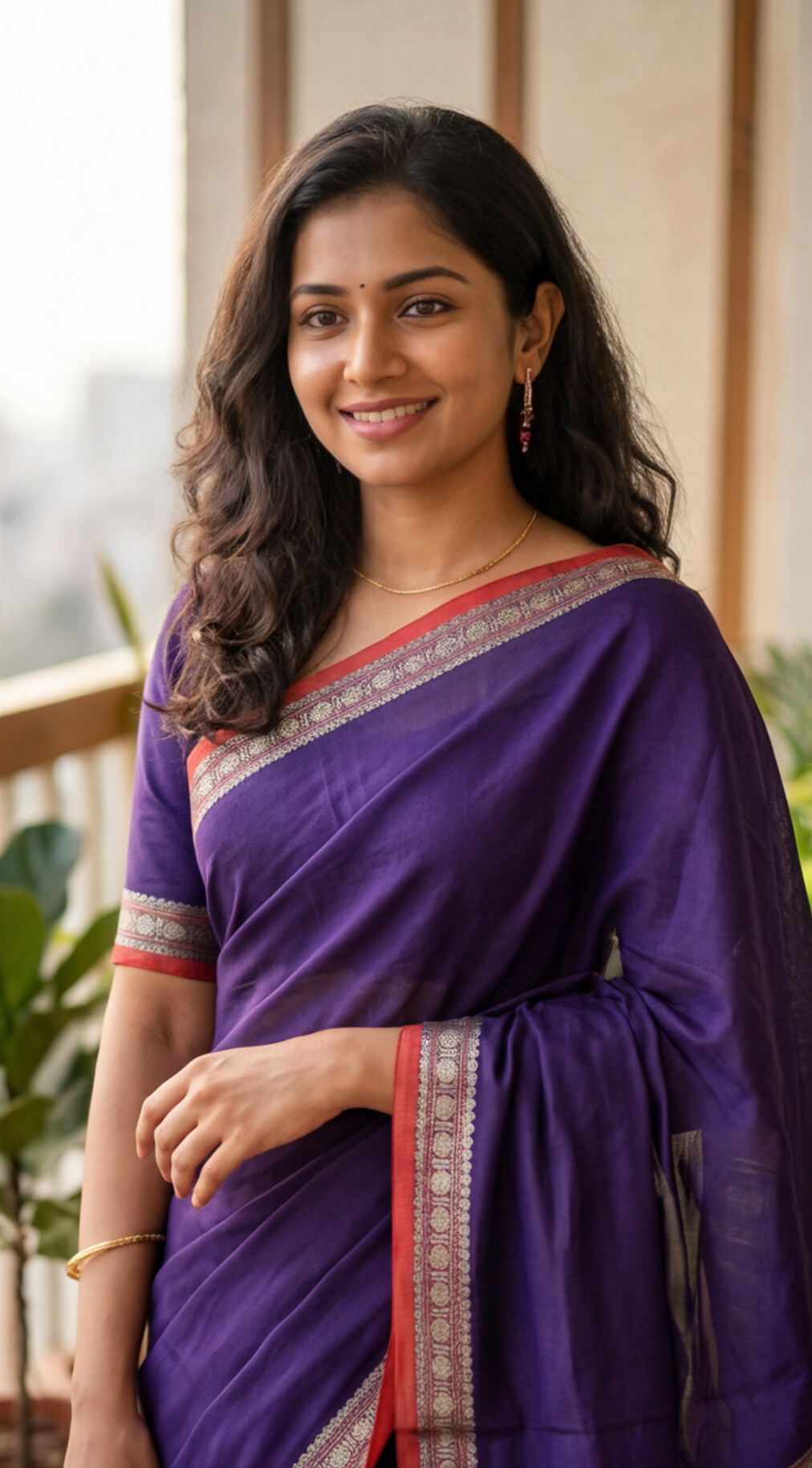 Narayanpet Saree - Purple with Red Border - NPEQ015