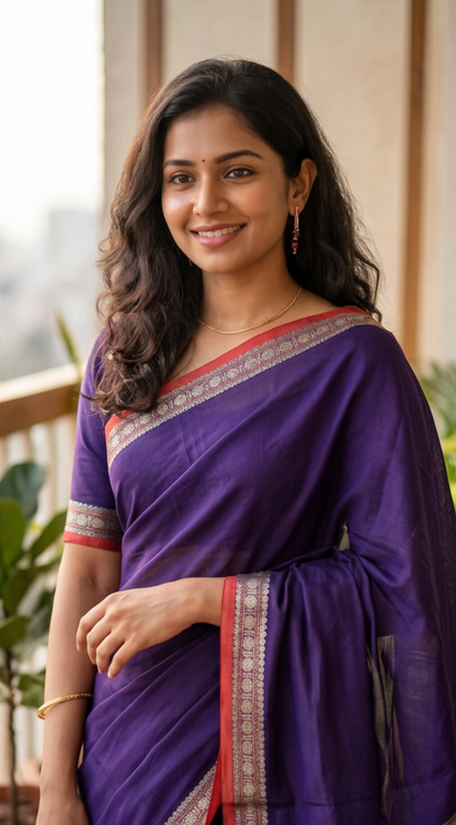 Narayanpet Saree - Purple with Red Border - NPEQ015