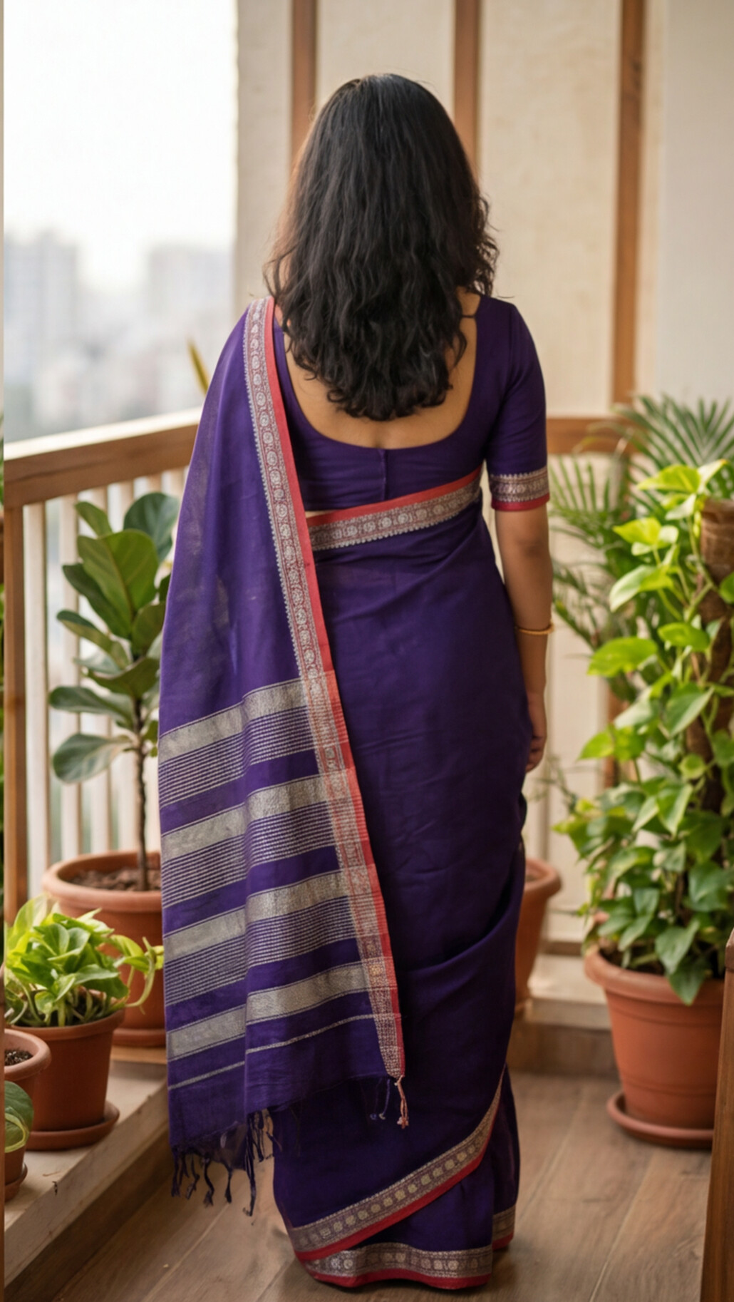 Narayanpet Saree - Purple with Red Border - NPEQ015
