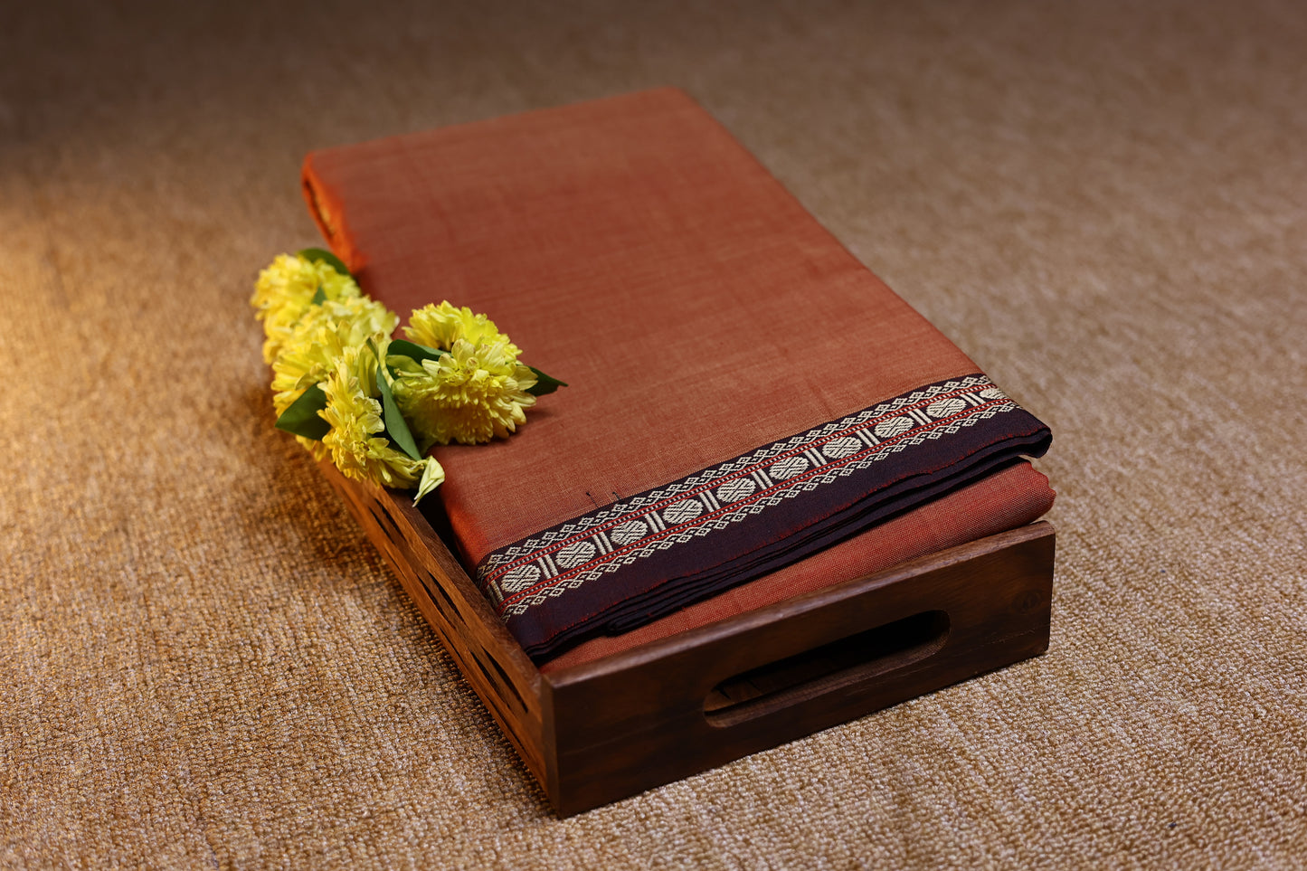 Narayanpet Saree - Rust Orange with Maroon Border - NPEQ007