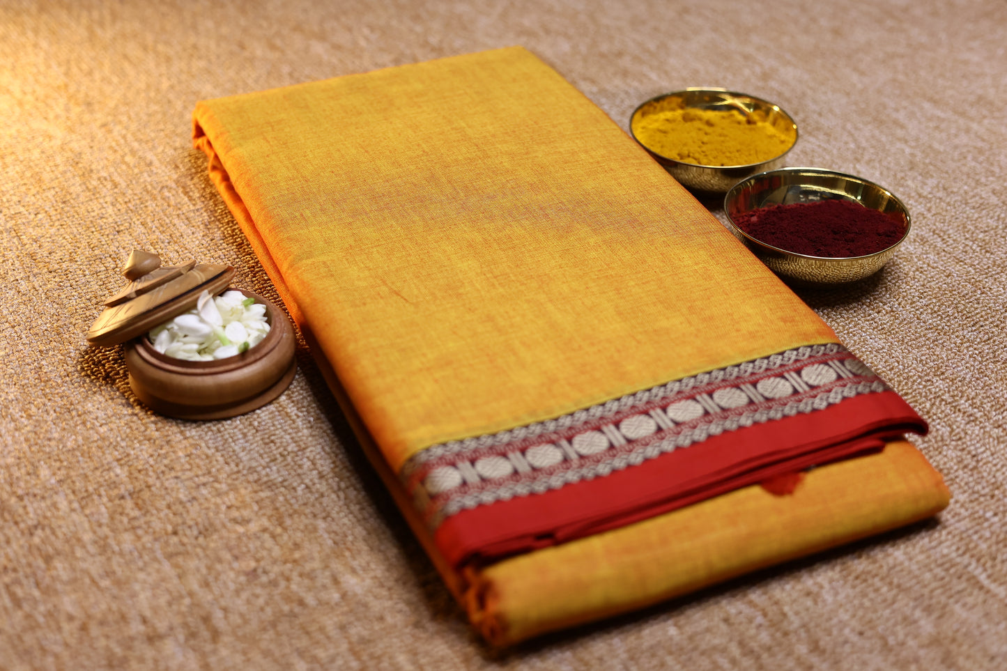 Narayanpet Saree - Yellow with Red Border - NPEQ009