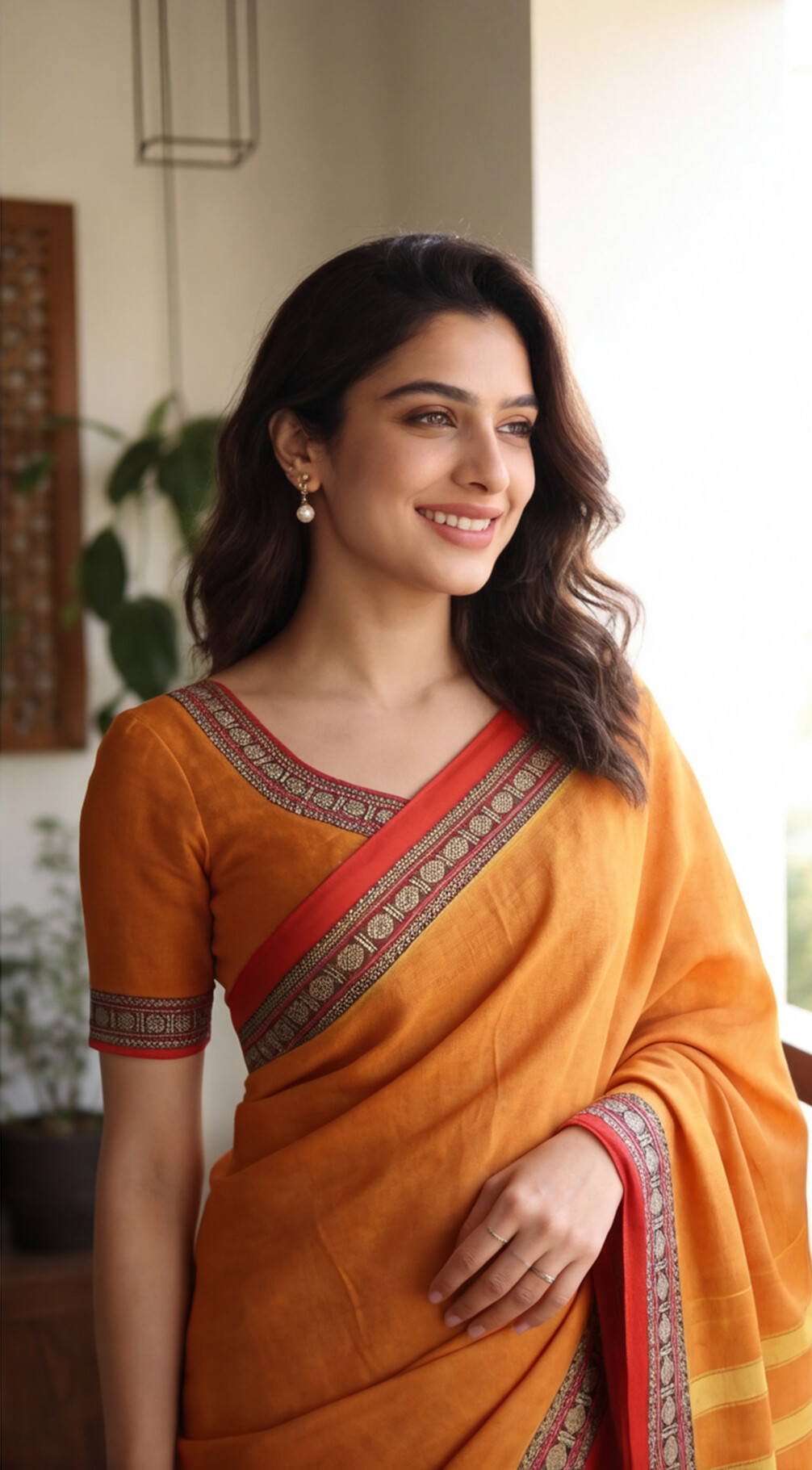 Narayanpet Saree - Yellow with Red Border - NPEQ009