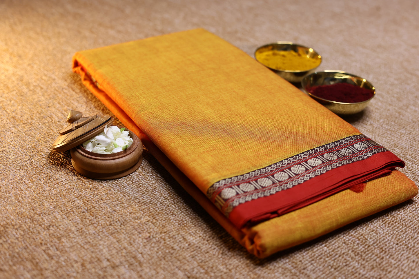 Narayanpet Saree - Yellow with Red Border - NPEQ009