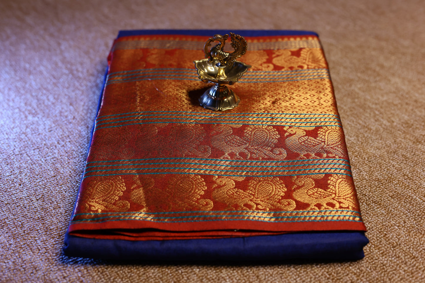 Narayanpet - Blue with Red Long Border saree