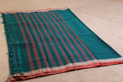 Narayanpet Saree - Green with Red Border - NPEQ019