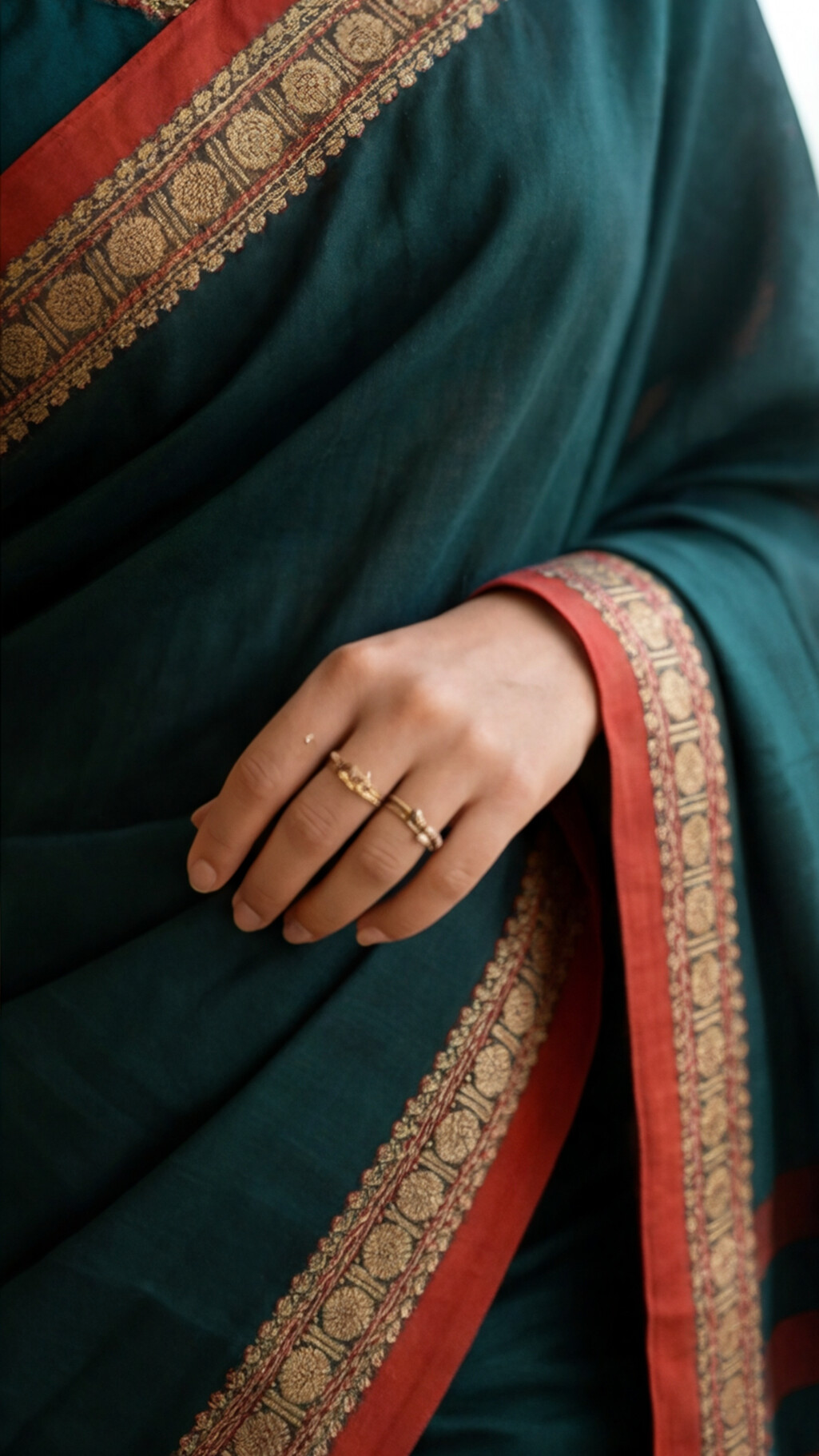 Narayanpet Saree - Green with Red Border - NPEQ019