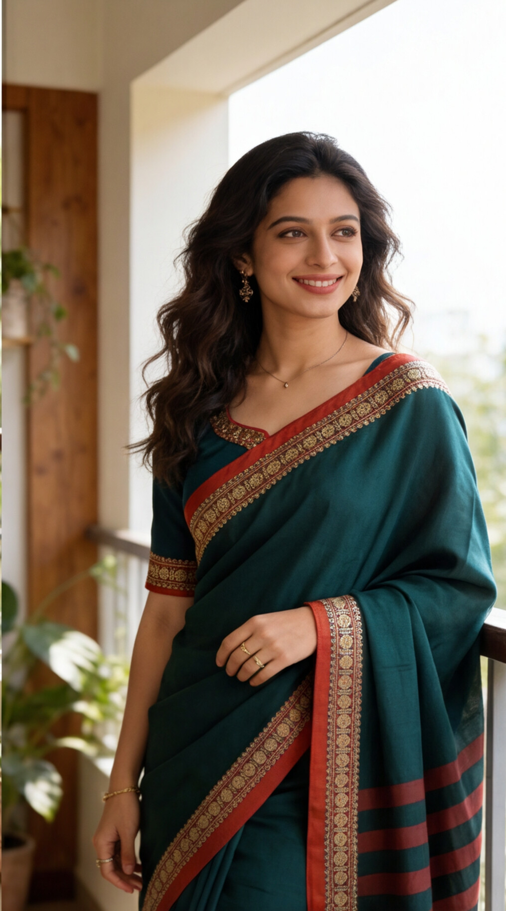 Narayanpet Saree - Green with Red Border - NPEQ019
