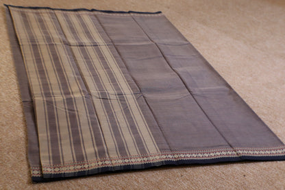 Narayanpet Saree - Grey with Navy Blue Border - NPEQ018