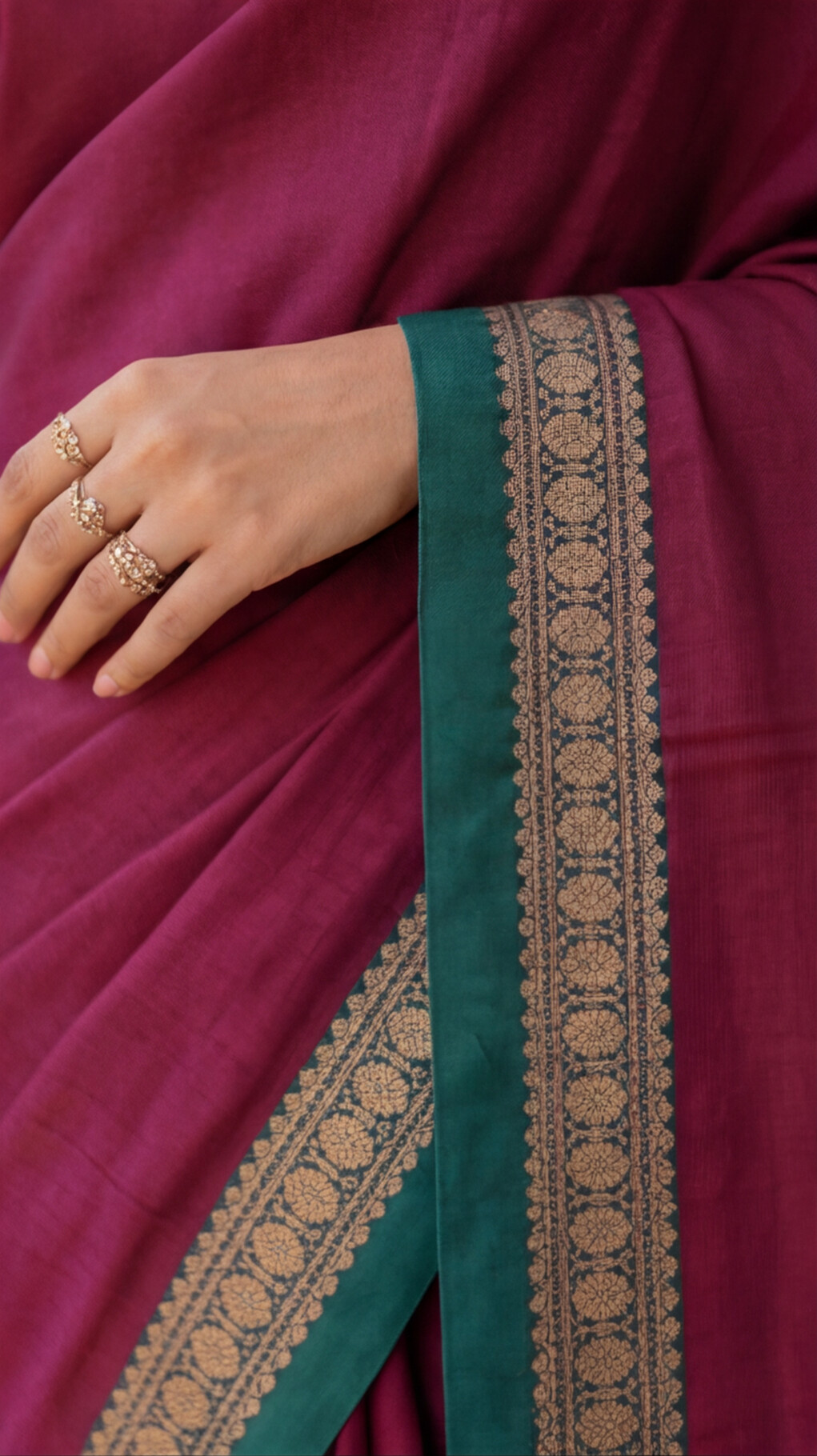 Narayanpet Saree - Magenta with Green Border