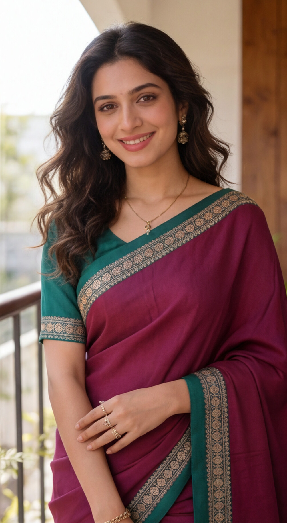 Narayanpet Saree - Magenta with Green Border