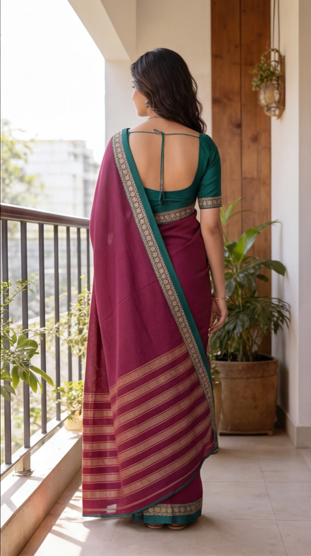 Narayanpet Saree - Magenta with Green Border
