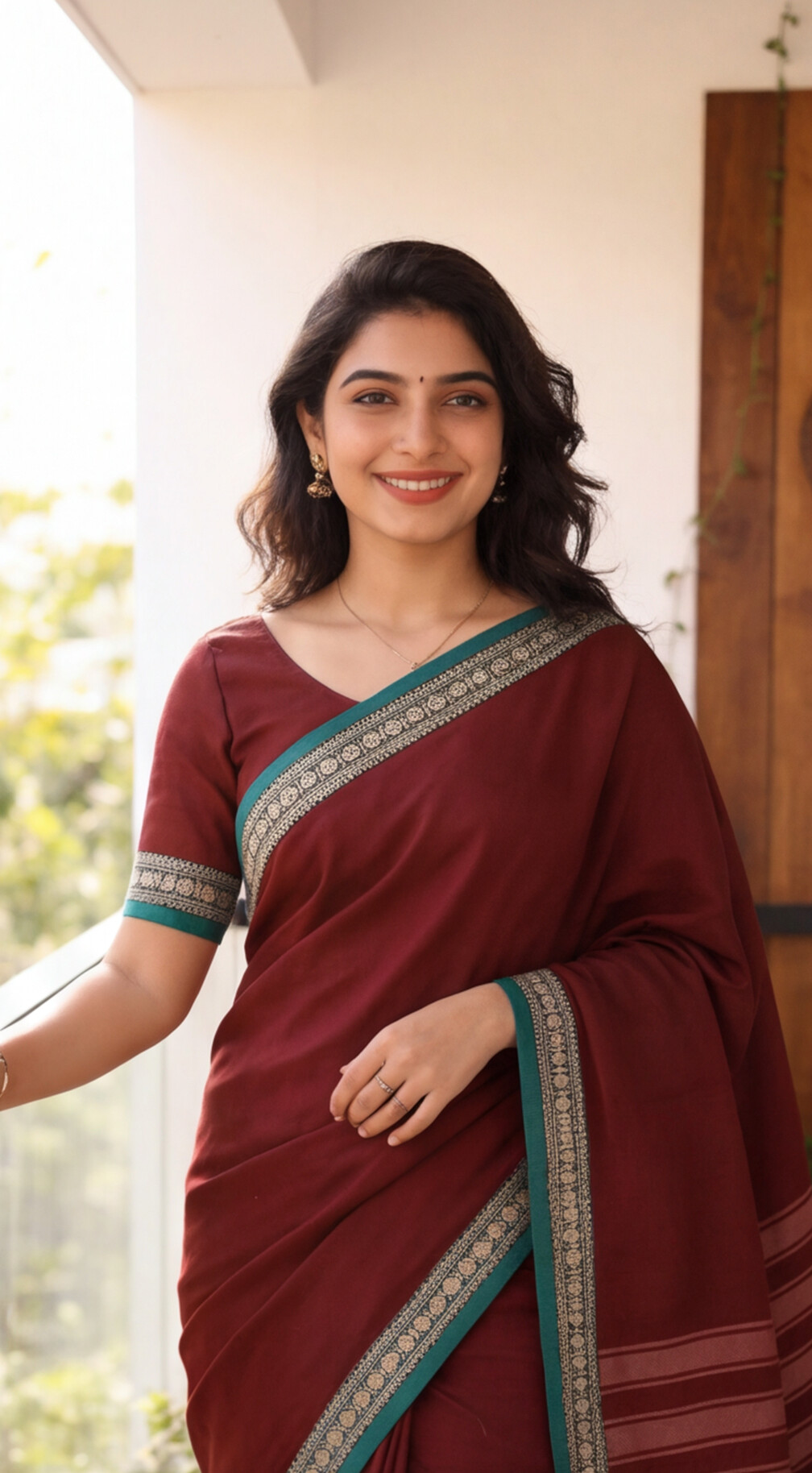 Narayanpet Saree - Maroon with Green Border - NPEQ017