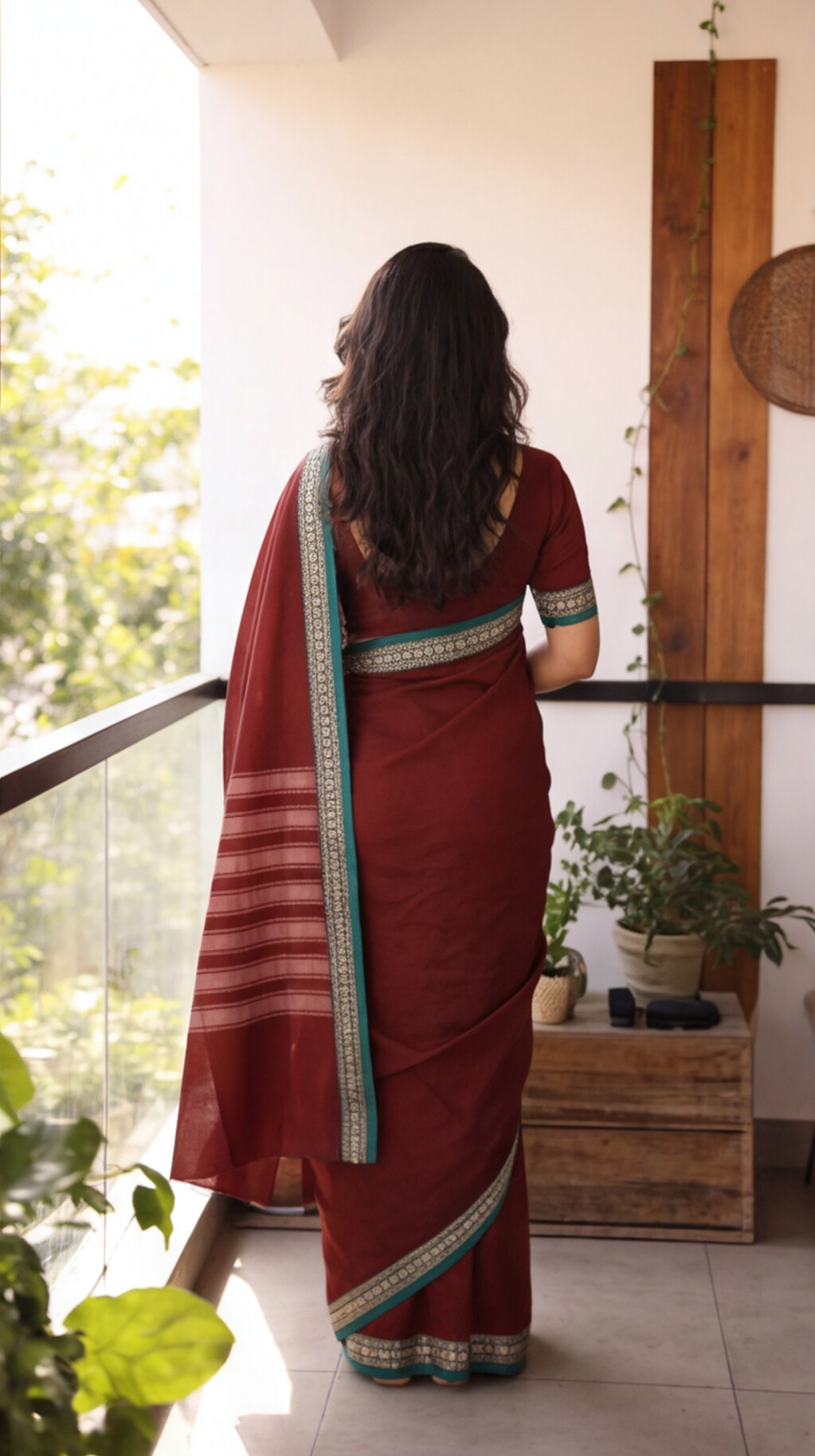Narayanpet Saree - Maroon with Green Border - NPEQ017