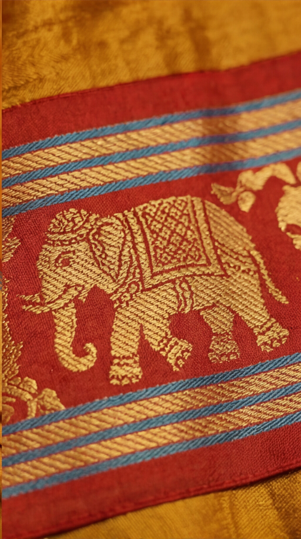 Narayanpet - Mustard yellow with Red Long Border Saree