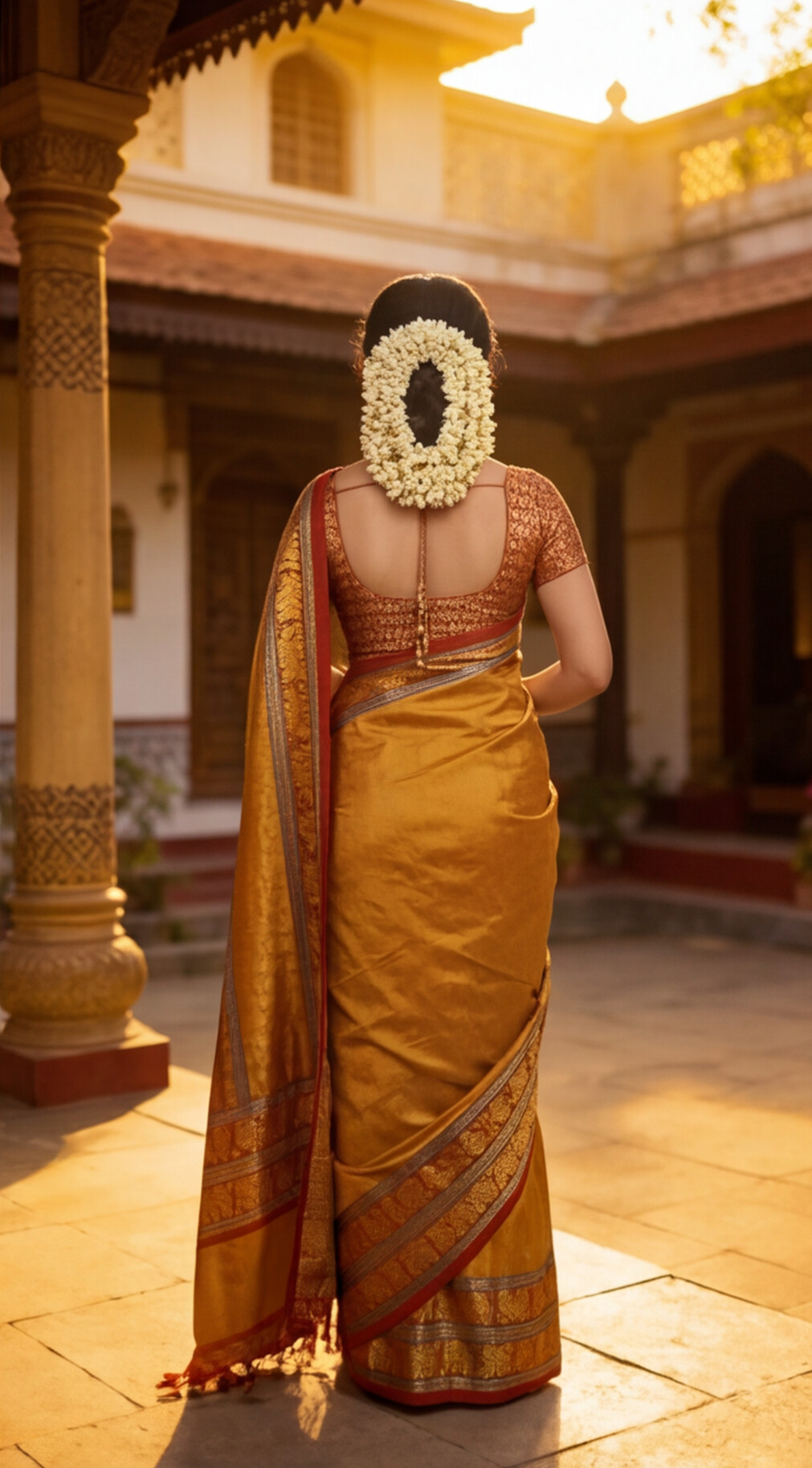 Narayanpet - Mustard yellow with Red Long Border Saree