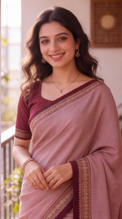 Narayanpet Saree - Onion Pink with Maroon Border - NPEQ011