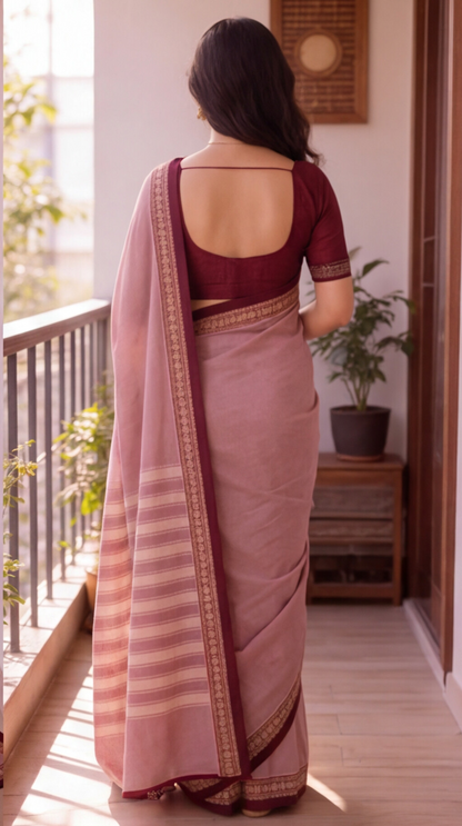 Narayanpet Saree - Onion Pink with Maroon Border - NPEQ011
