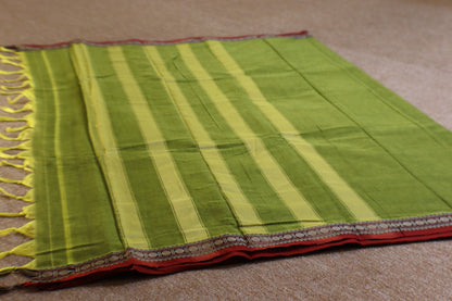 Narayanpet Saree - Parrot Green with Red Border