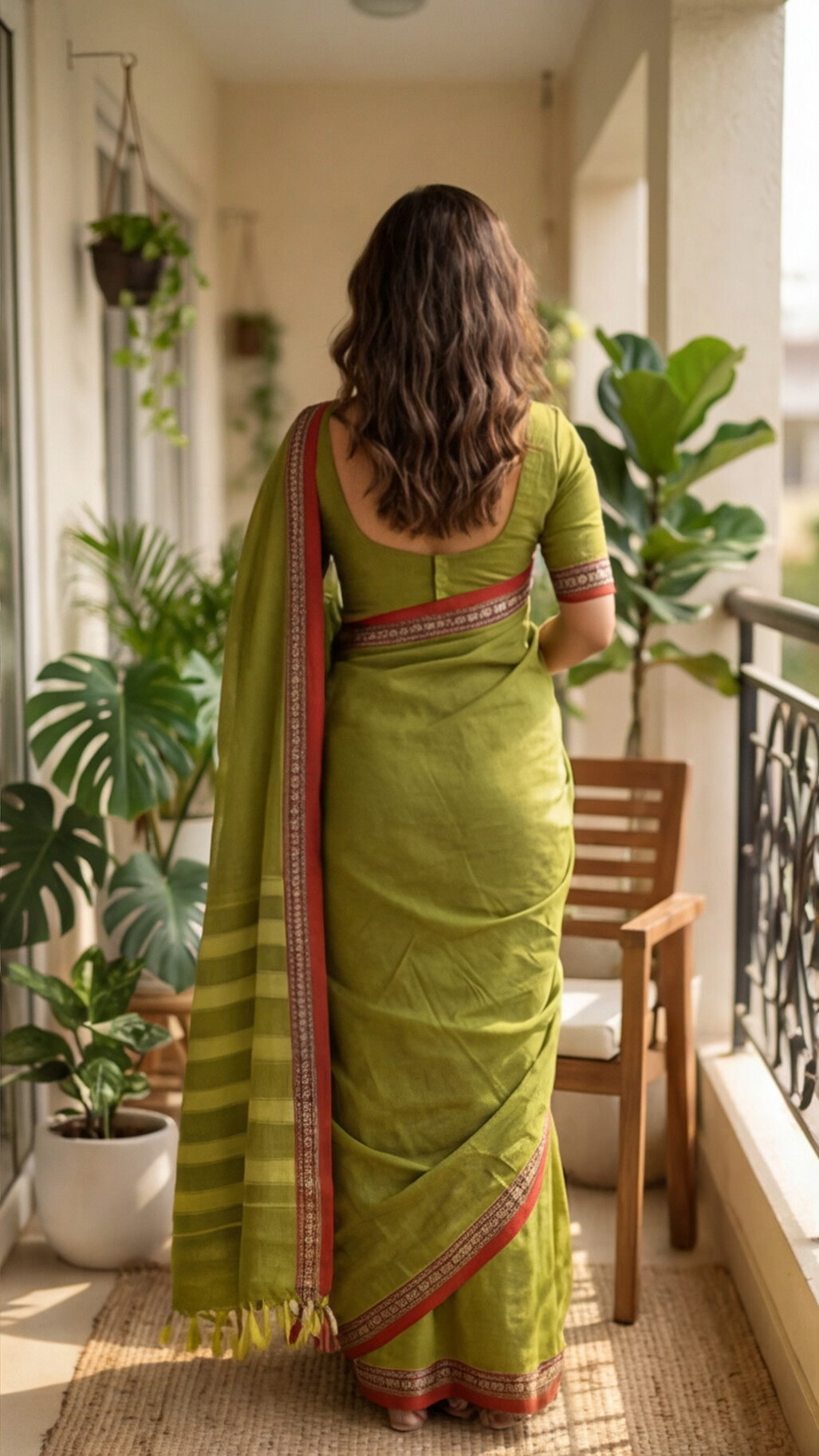 Narayanpet Saree - Parrot Green with Red Border