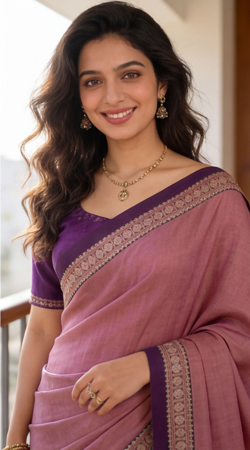 Narayanpet Saree - Pink with Purple Border - NPEQ013