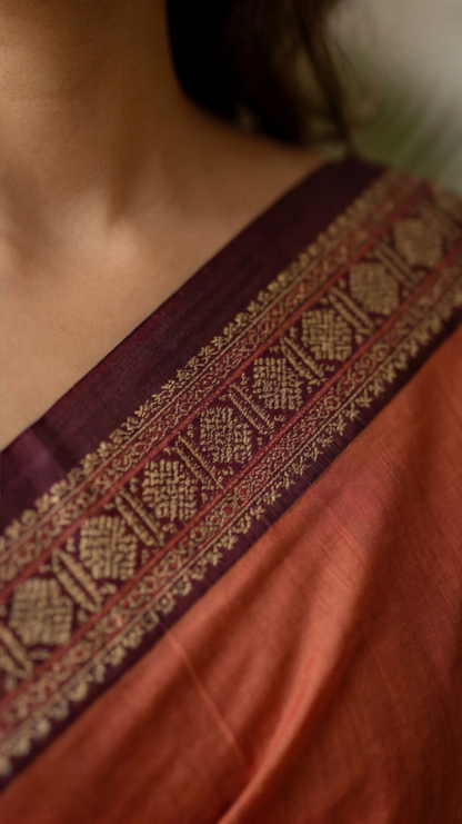 Narayanpet Saree - Rust Orange with Maroon Border - NPEQ007