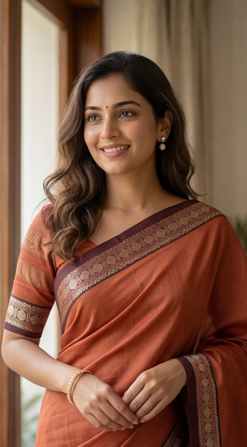 Narayanpet Saree - Rust Orange with Maroon Border - NPEQ007