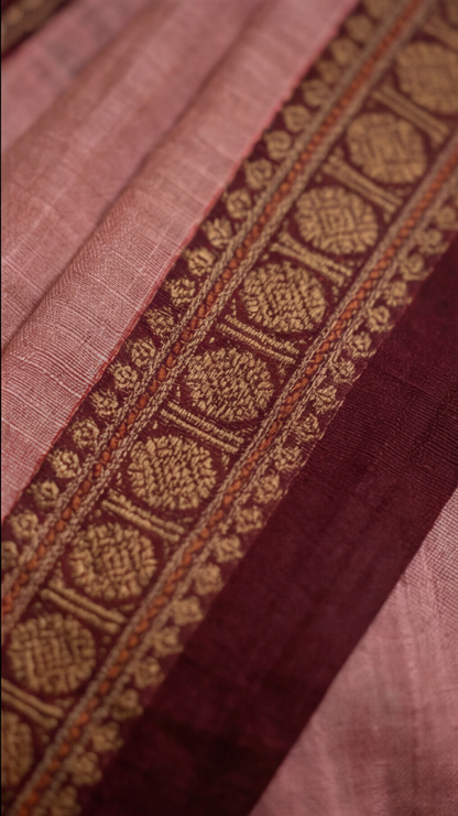 Narayanpet Saree - Onion Pink with Maroon Border - NPEQ011