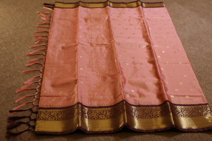 Semi Gadwal Saree - Pink with Maroon Border