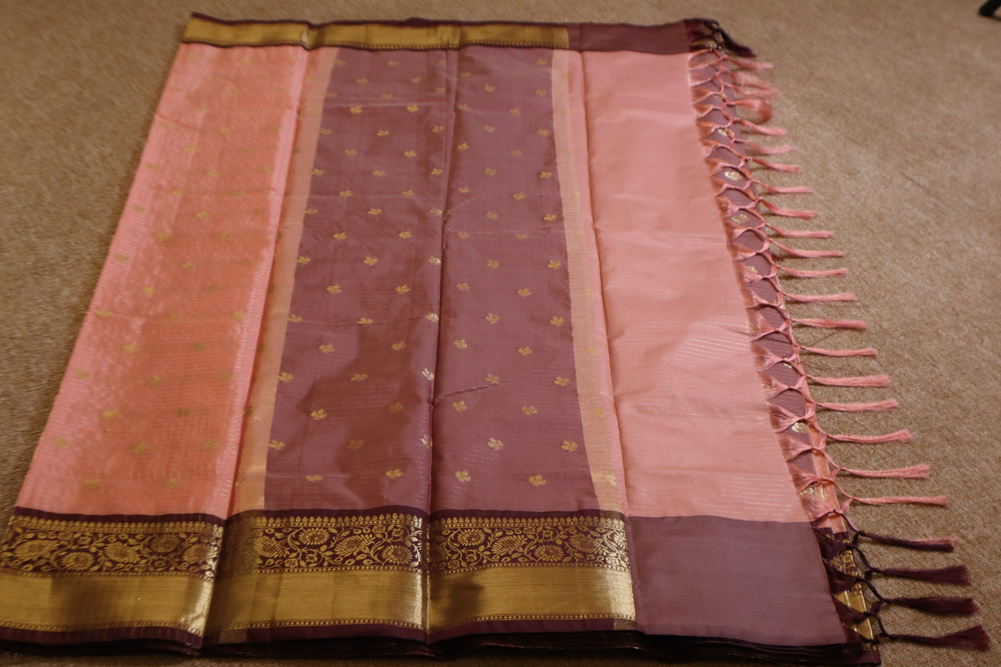 Semi Gadwal Saree - Pink with Maroon Border
