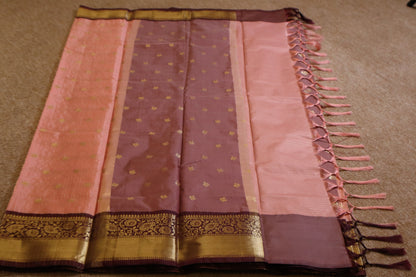 Semi Gadwal Saree - Pink with Maroon Border