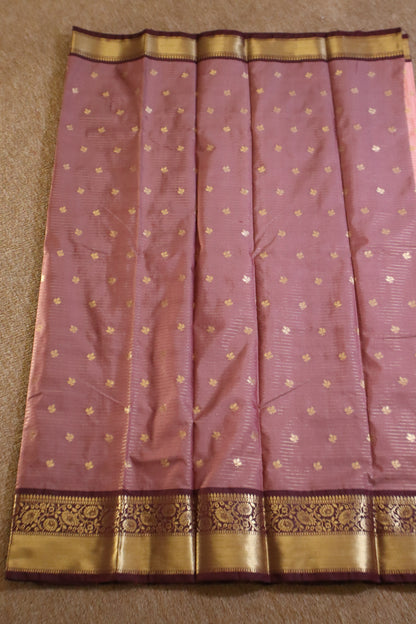 Semi Gadwal Saree - Pink with Maroon Border
