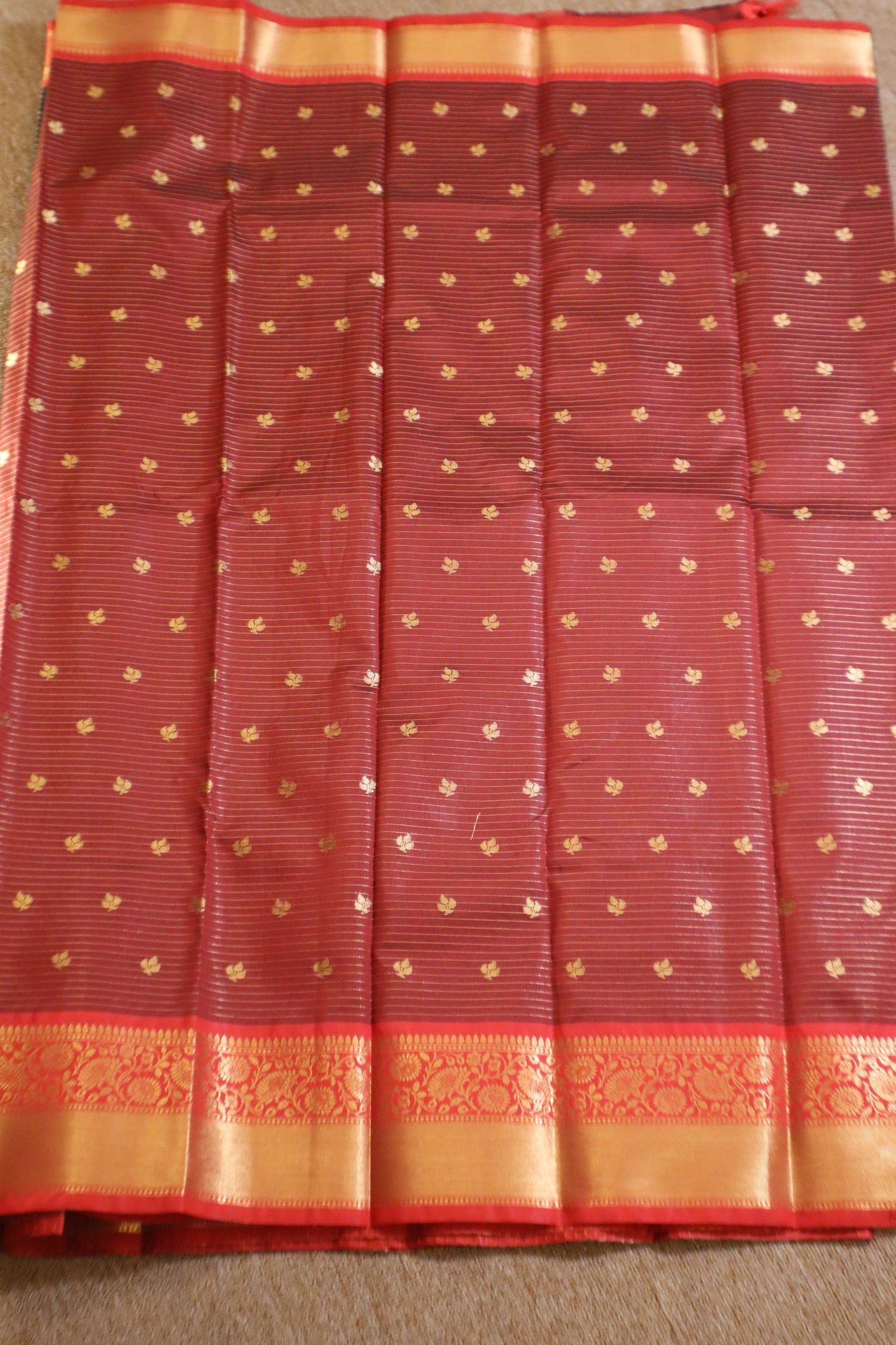 Semi Gadwal Saree - Black with Red Border