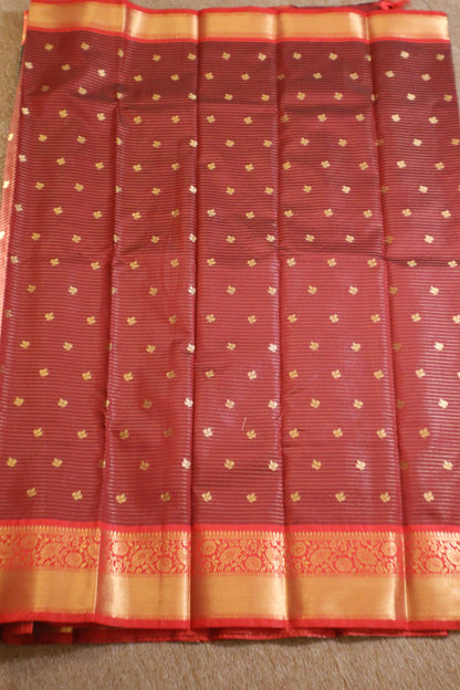 Semi Gadwal Saree - Black with Red Border