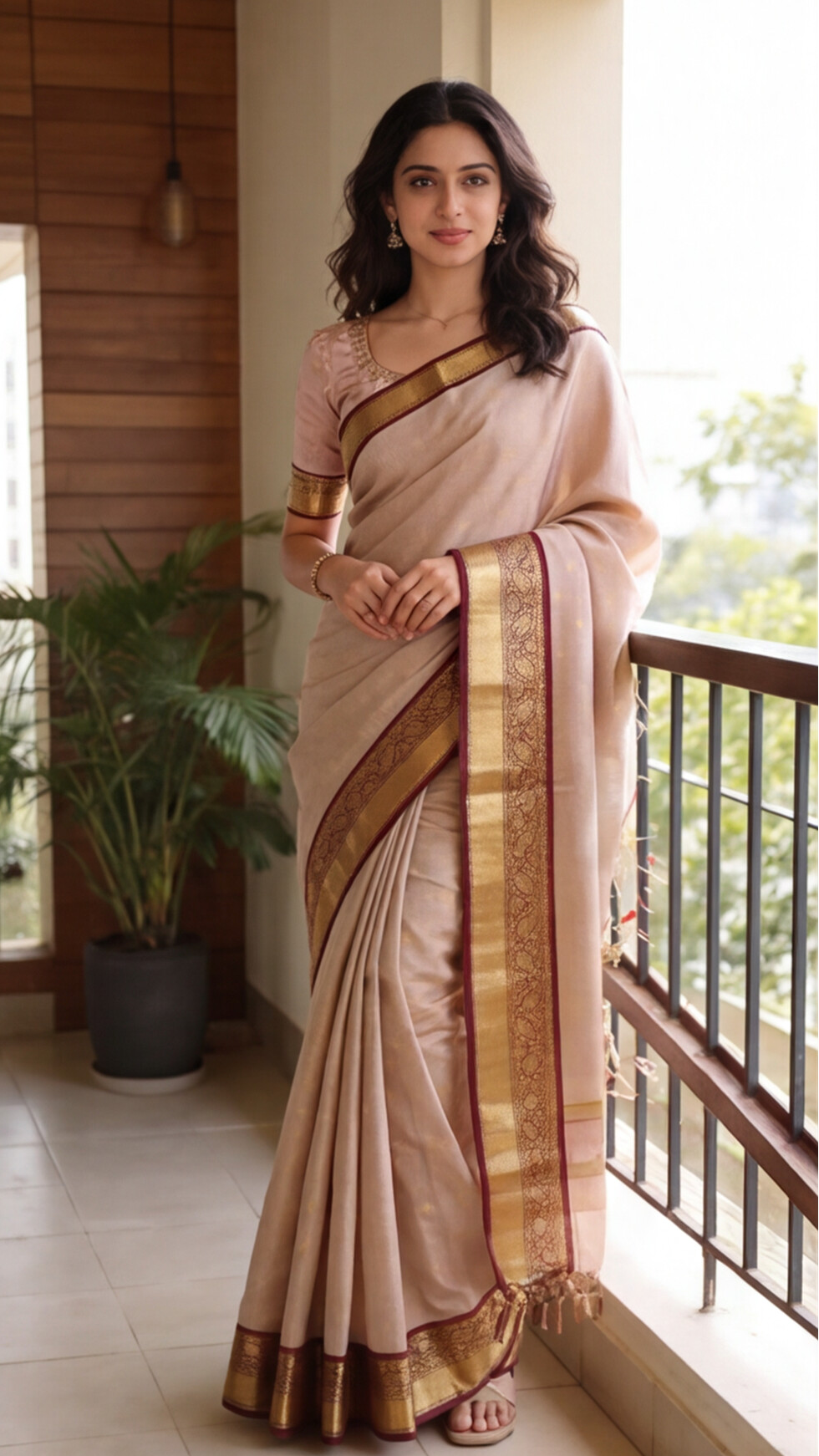 Semi Gadwal Saree - Light Grey with Maroon Border
