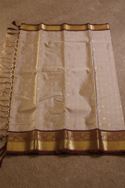 Semi Gadwal Saree - Light Grey with Maroon Border