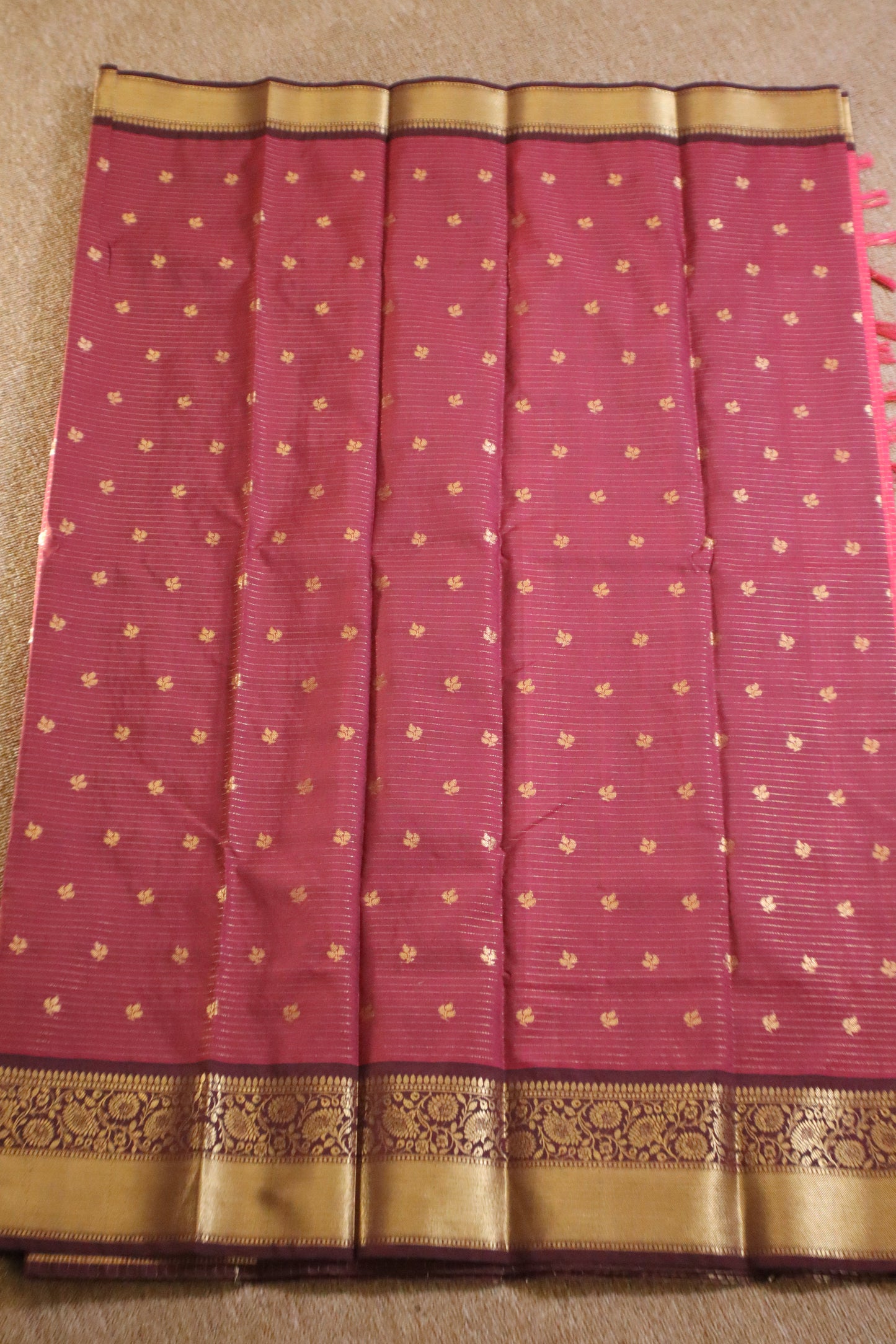 Semi Gadwal Saree - Rani Pink with Maroon Border