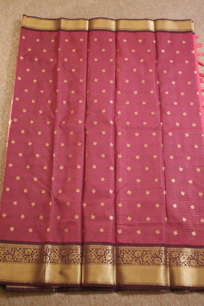 Semi Gadwal Saree - Rani Pink with Maroon Border
