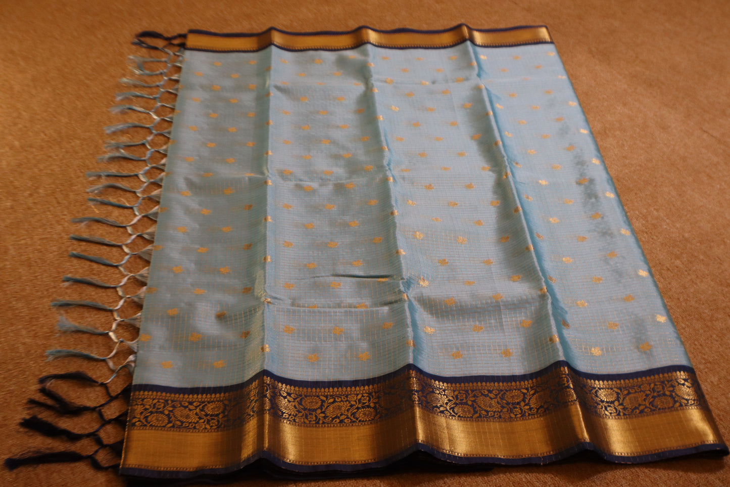 Semi Gadwal Saree - Sky blue with Navy Blue Border
