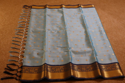 Semi Gadwal Saree - Sky blue with Navy Blue Border
