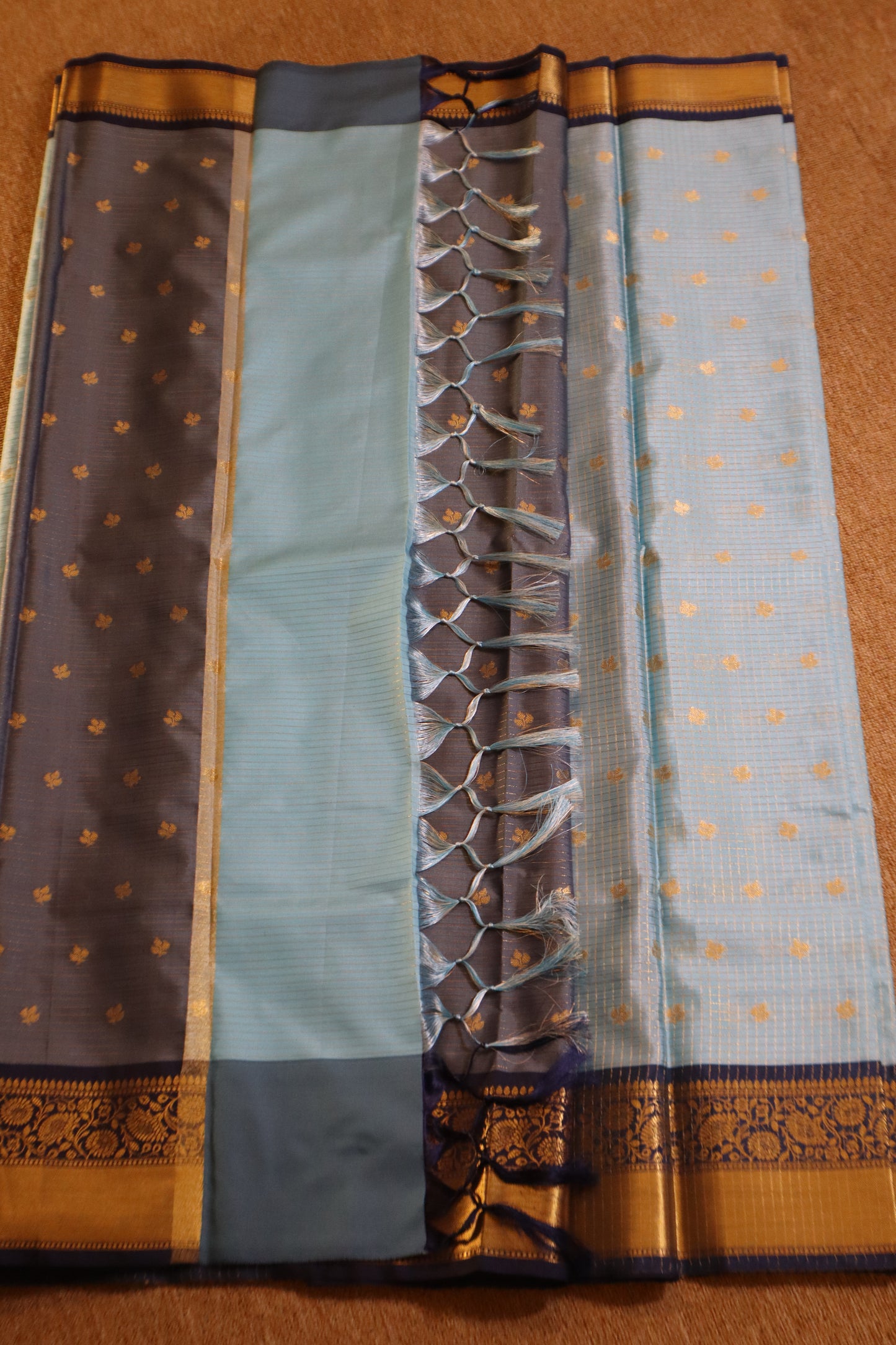 Semi Gadwal Saree - Sky blue with Navy Blue Border