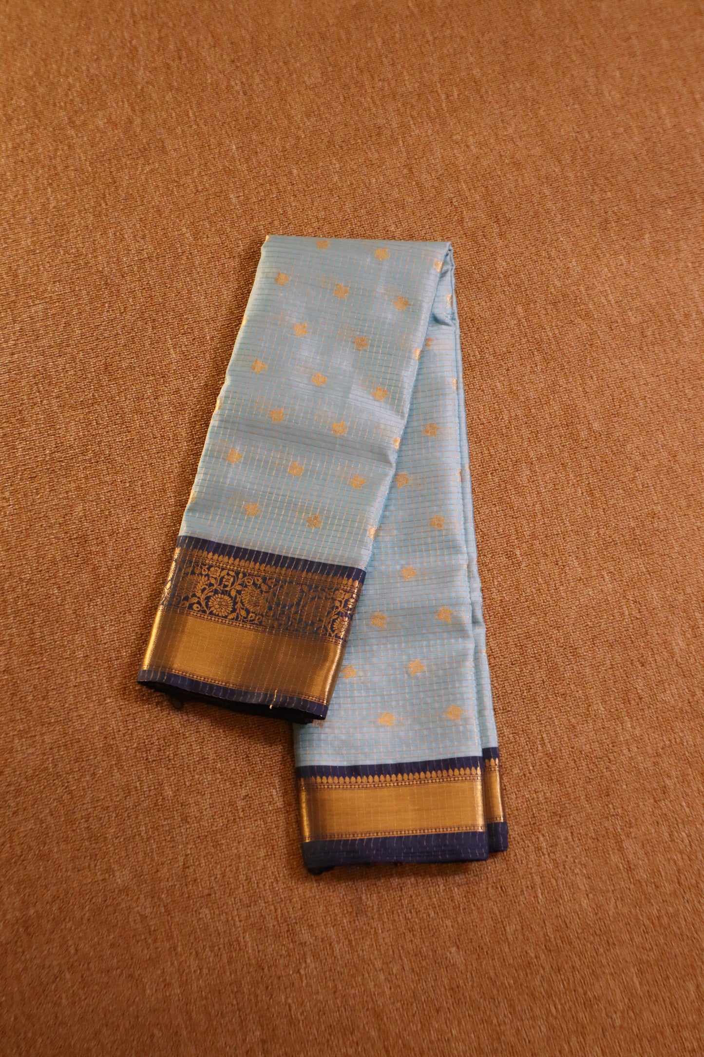 Semi Gadwal Saree - Sky blue with Navy Blue Border