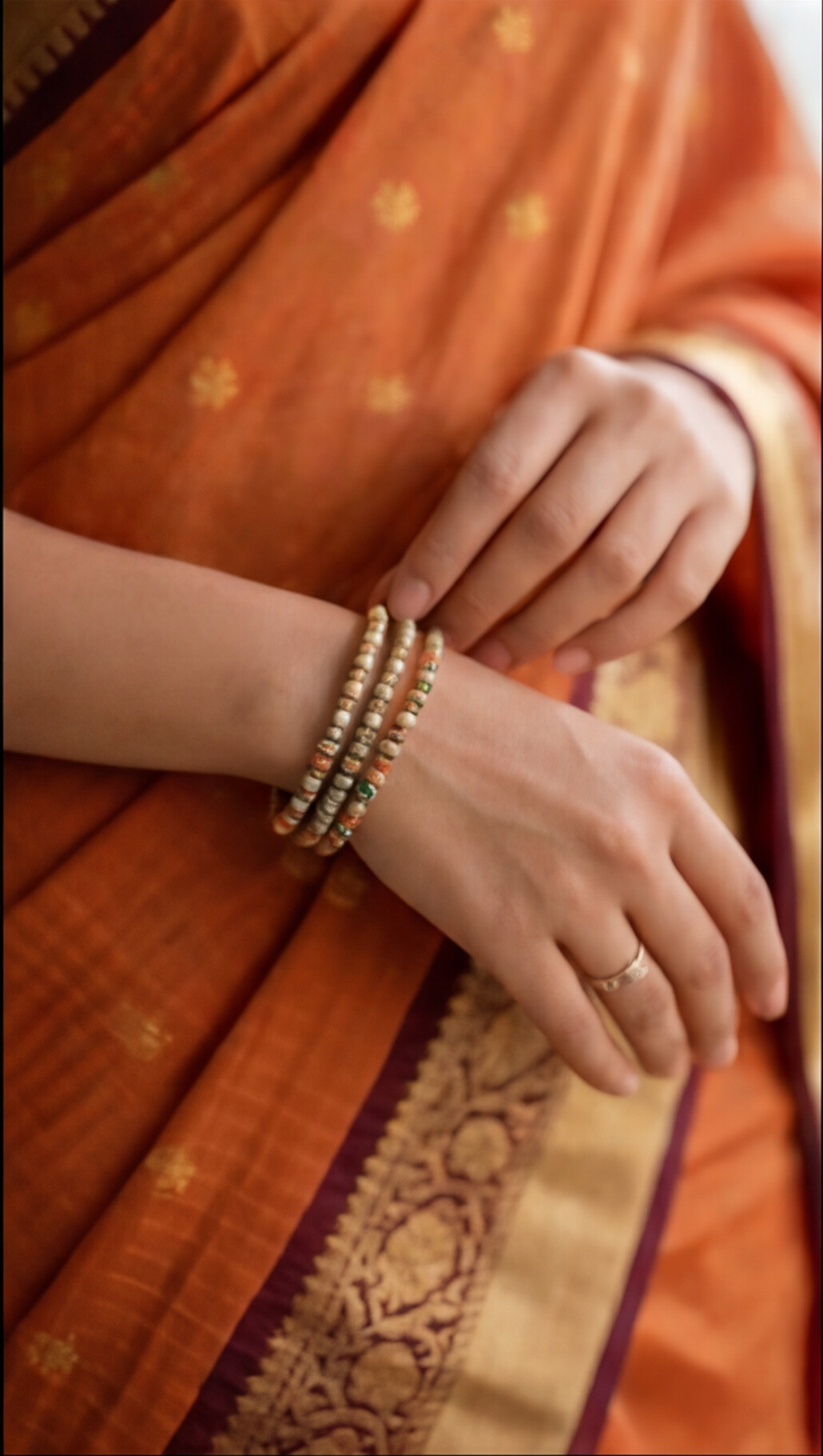 Semi Gadwal Saree - Vintage Orange with Maroon Border