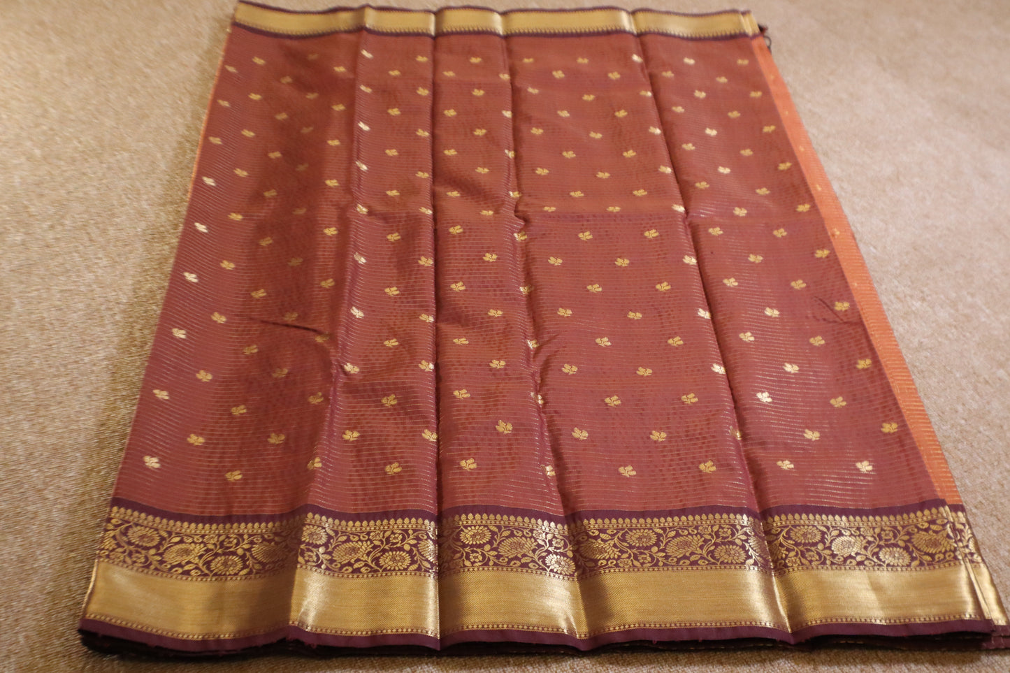 Semi Gadwal Saree - Vintage Orange with Maroon Border