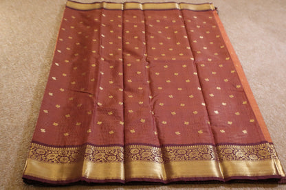 Semi Gadwal Saree - Vintage Orange with Maroon Border