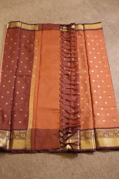 Semi Gadwal Saree - Vintage Orange with Maroon Border