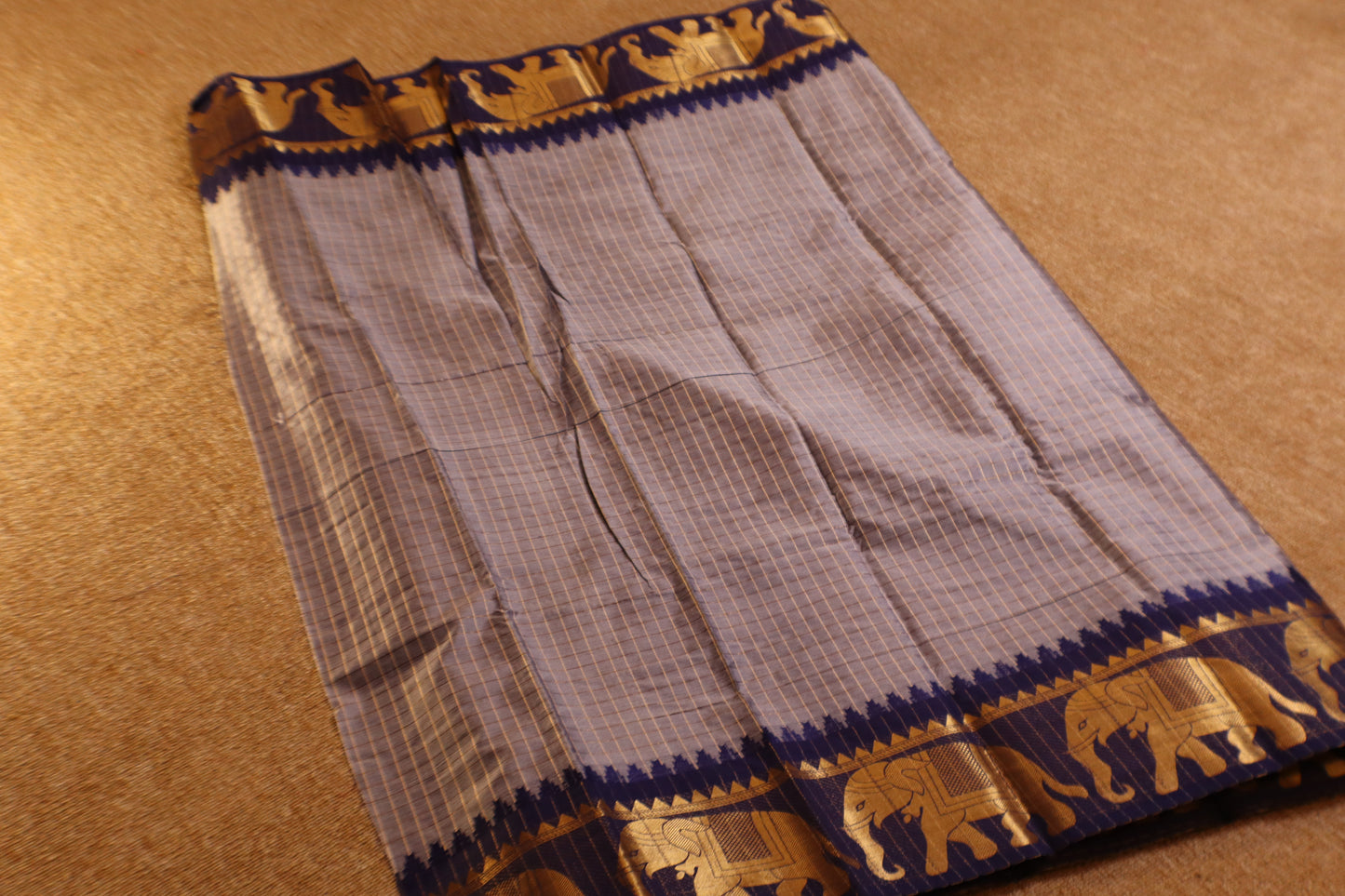Silk Checked Saree - White with Blue