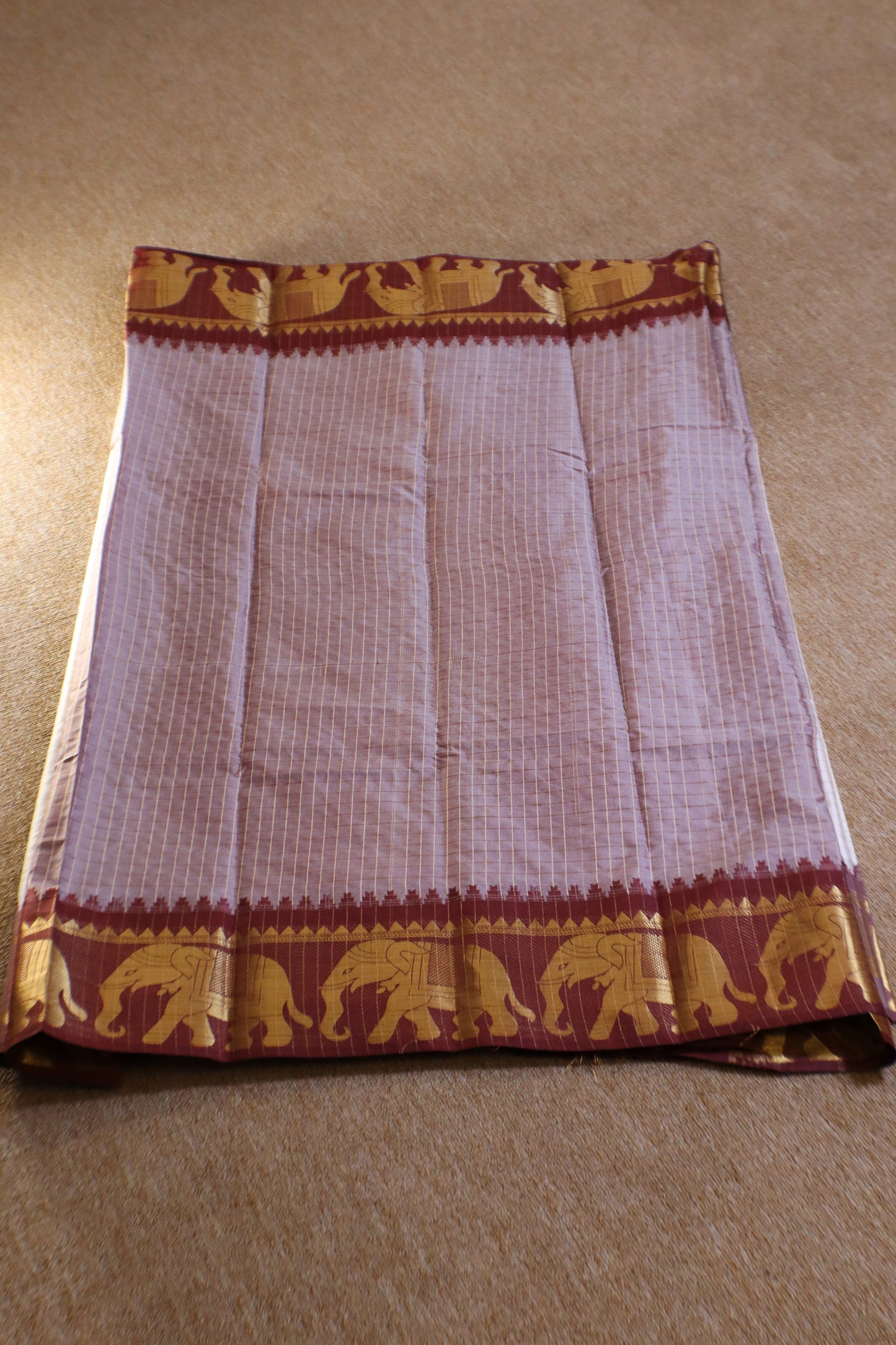 Silk Checked Saree - White with Maroon