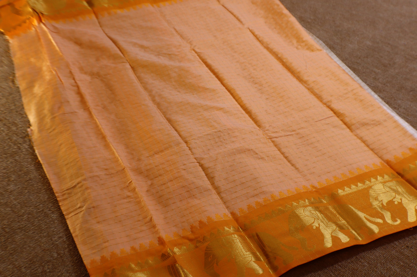 Silk Checked Saree - White with Yellow